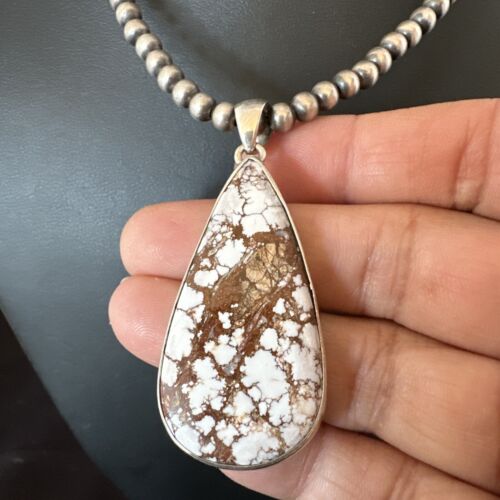 Wild Horse Blue Kingman Turquoise Necklace | Sterling Silver SW Pendant | Authentic Native American Handmade | 17322