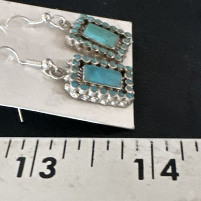 Navajo Blue Turquoise Dangle Earrings | Sterling Silver | Authentic Native American Handmade | 15439
