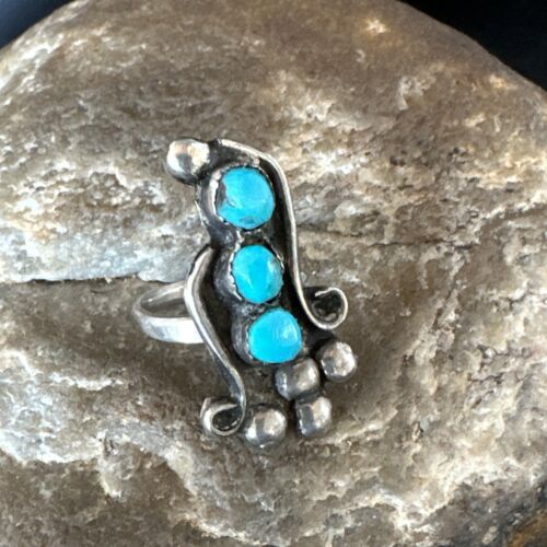 Navajo Blue Cluster Turquoise Ring | Authentic Native American Sterling Silver | Multi-Stone | Sz 3 | 15358