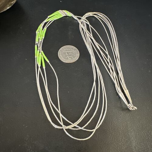 Navajo Green Gaspeite Heishi Bead Necklace | 5 Strand | Sterling Silver | 25" | 15133