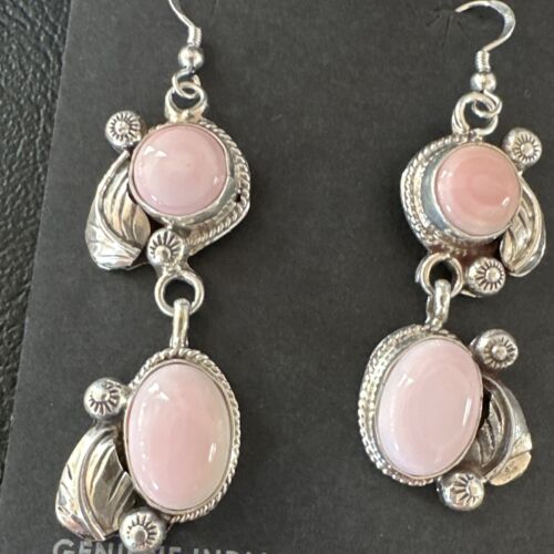 Navajo Pink Conch Shell Cluster Earrings | Sterling Silver | Authentic Native American Handmade | 15688