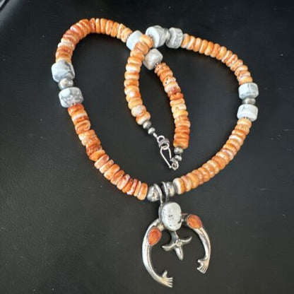 Navajo White Buffalo Turquoise Spiny Naja Pendant Necklace | Sterling Silver | 23" | 14930