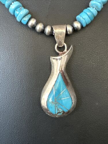 Navajo Kingman Turquoise Pendant Necklace | Sterling Silver | Native American Handmade | 14831