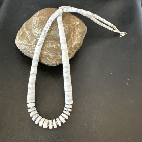 Men's White Howlite Heishi Necklace | Sterling Silver Graduated | Authentic Native American | 20" | 17396