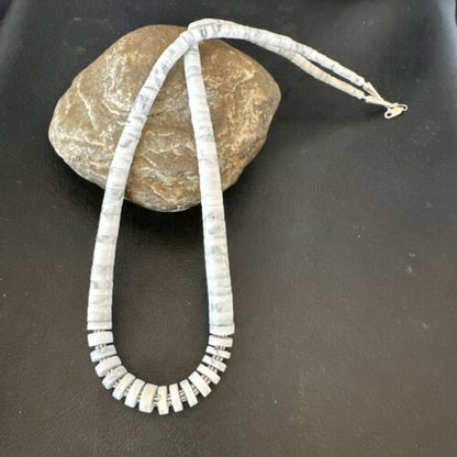 Men's White Howlite Heishi Necklace | Sterling Silver Graduated | Authentic Native American | 20" | 17396