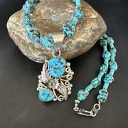 Navajo Kingman Turquoise Nugget Pendant | Sterling Silver Necklace | Multi-Stone | 21" | 17507