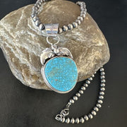 Navajo Kingman Turquoise Pendant Necklace | Sterling Silver | Native American Handmade | 15213