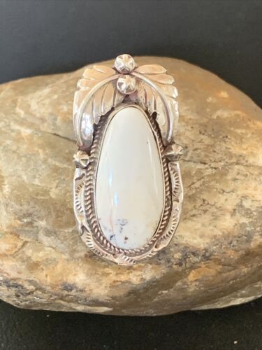 Southwestern Navajo White Buffalo Turquoise Ring | Sterling Silver | Sz 9 | 1964