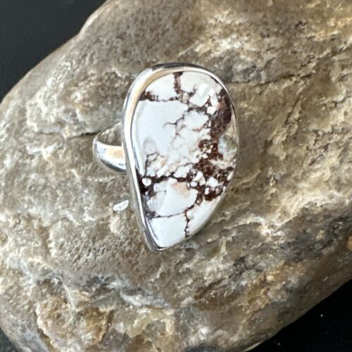 Men's & Women's Wild Horse Turquoise Navajo Ring | Sterling Silver | Sz 7 | Authentic Native American Handmade | 17365