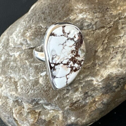 Men's & Women's Wild Horse Turquoise Navajo Ring | Sterling Silver | Sz 7 | Authentic Native American Handmade | 17365