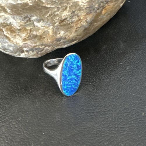 Navajo Blue Opal Inlay Pinky Ring | Sterling Silver | Sz 4 | Authentic Native American Handmade | 14969
