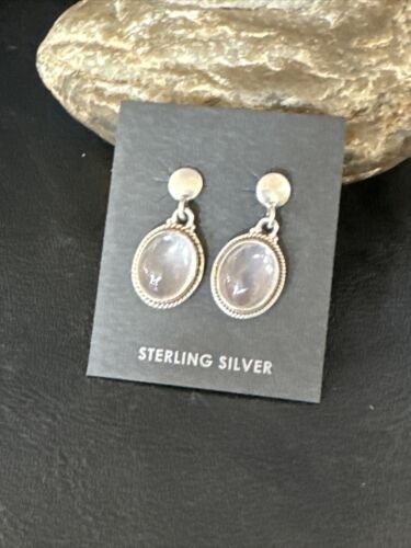 Navajo Pink Mother of Pearl Dangle Inlay Earrings | Sterling Silver | Authentic Native American Handmade | 15303