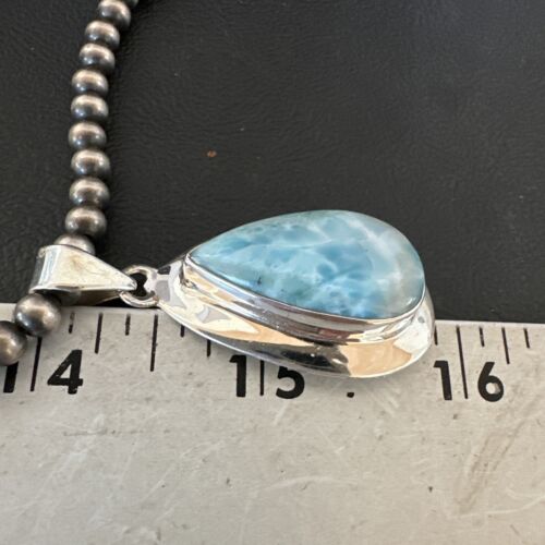 Navajo Blue Larimar Pendant Necklace | Sterling Silver Beads | Authentic Native American Handmade | 16962