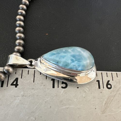 Navajo Blue Larimar Pendant Necklace | Sterling Silver Beads | Authentic Native American Handmade | 16962