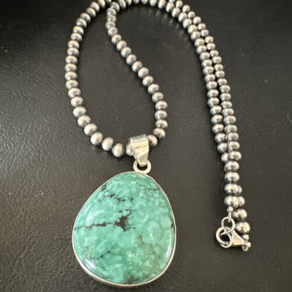 Men's Navajo Blue Spiderweb Turquoise Pendant Necklace | Sterling Silver | Authentic Native American Handmade | 16201