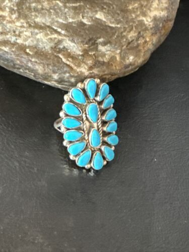 Navajo Blue Turquoise Cluster Ring | Authentic Native American Sterling Silver | Multi-Stone | Sz 8 | 14909