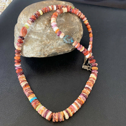 Navajo Spiny Oyster Turquoise Necklace | Sterling Silver | 22" | Authentic Native American Handmade | 10694