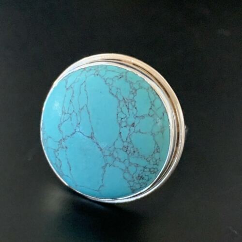 Navajo Spiderweb Blue Turquoise Ring | Sterling Silver | Sz 9 | Authentic Native American Handmade | 11435