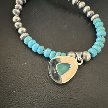 Navajo Blue Kingman Turquoise Pendant Necklace | Sterling Silver | 21" | Authentic Native American Handmade | 16933