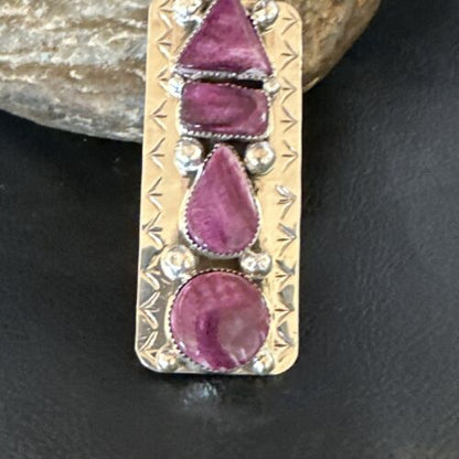 Navajo Purple Spiny Oyster Multi-Stone Ring | Authentic Native American Sterling Silver | Multi-Stone | Sz 8 | 15051