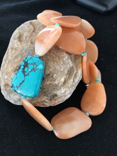 Navajo Spiderweb Turquoise Agate Pendant Necklace | Sterling Silver | 23" | Authentic Native American Handmade | 3112