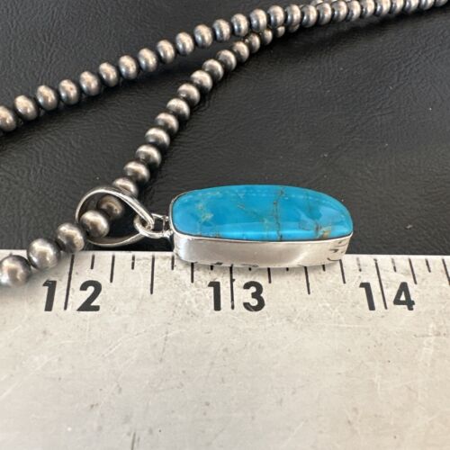 Navajo Blue Kingman Turquoise Pendant Necklace | Sterling Silver | 20" | Authentic Native American Handmade | 16701