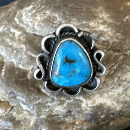 Navajo Blue Kingman Turquoise Ring | Sterling Silver | Sz 7.5 | Authentic Native American Handmade | 15894