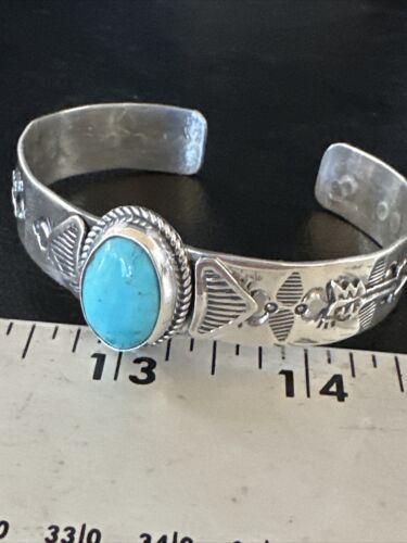Blue Turquoise Navajo Sterling Silver Cuff Bracelet 15336