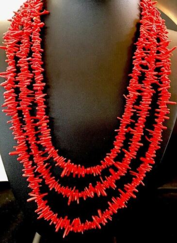 Navajo Deep Sea Branch Coral Necklace | 3 Strands | Sterling Silver | Authentic Native American Handmade | 05000