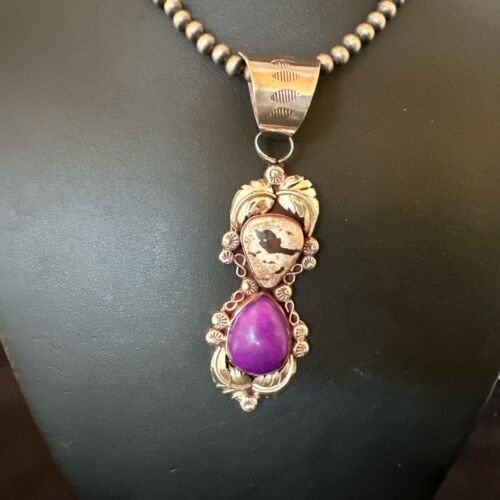 Navajo Pearls Pendant | Sterling Silver | White Buffalo Turquoise & Sugilite | Multi-Stone | 16872