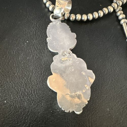 Navajo White Buffalo Turquoise & Onyx Pendant Necklace | Sterling Silver | Multi-Stone | 15315