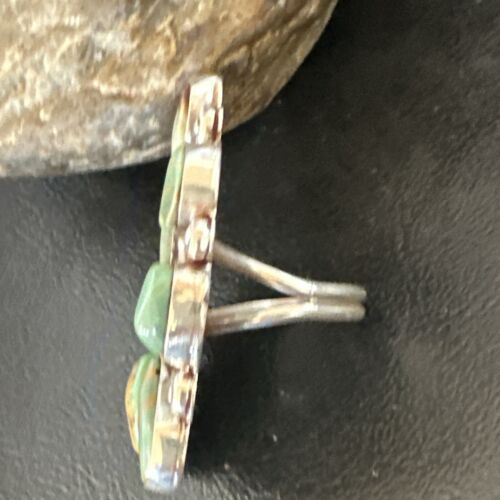 Navajo Green Turquoise Cluster Ring | Authentic Native American Sterling Silver | Multi-Stone | Sz 7 | 16859