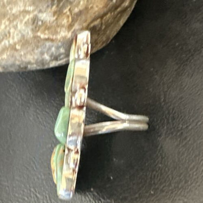 Navajo Green Turquoise Cluster Ring | Authentic Native American Sterling Silver | Multi-Stone | Sz 7 | 16859
