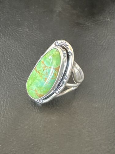 Navajo Green Sonoran Turquoise Ring | Sterling Silver | Sz 9.5 | Authentic Native American Handmade | 16395