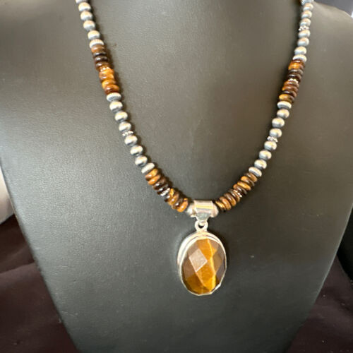 Southwestern Coffee Brown Tiger's Eye Pendant Necklace | Sterling Silver | 16" | 16368