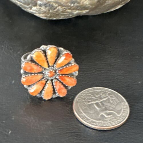 Navajo Orange Spiny Oyster Cluster Ring | Authentic Native American Sterling Silver | Multi-Stone | Sz 9 | 16332
