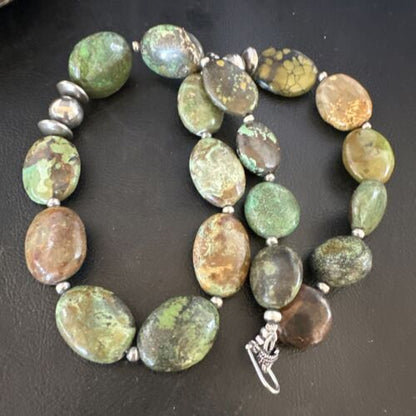 Navajo Green Turquoise Chunky Necklace | Sterling Silver | Graduated | Authentic Native American | 23" | 15202