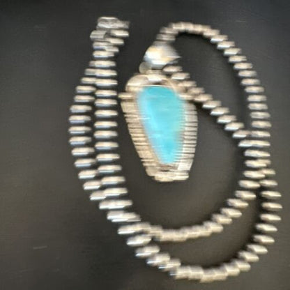 Navajo Kingman Turquoise Pendant Necklace | Sterling Silver | Native American Handmade | 15216 - Masha USA