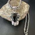 Navajo Pearls Black Onyx Necklace Pendant | Sterling Silver | Authentic Native American Handmade | 16532