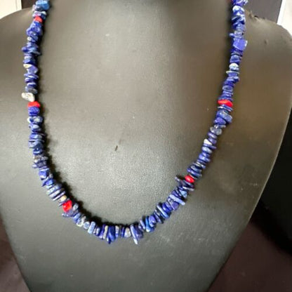 Navajo Lapis Lazuli Coral Necklace | Sterling Silver | 19" | Authentic Native American Handmade | 17606