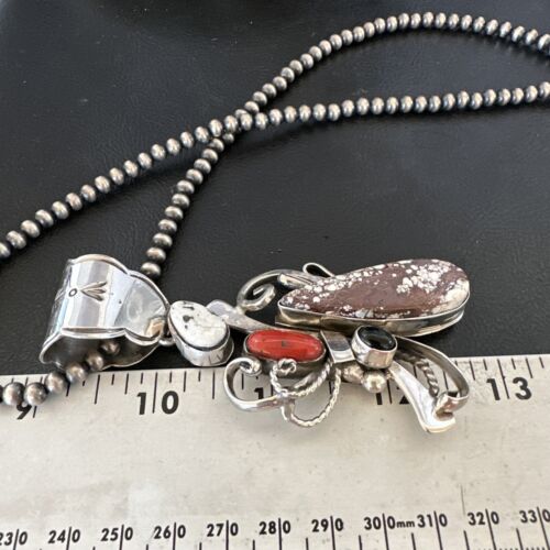 Navajo Sterling Silver Coral Wild Horse Necklace Pendant | Multi-Stone | Authentic Native American Handmade | 15946