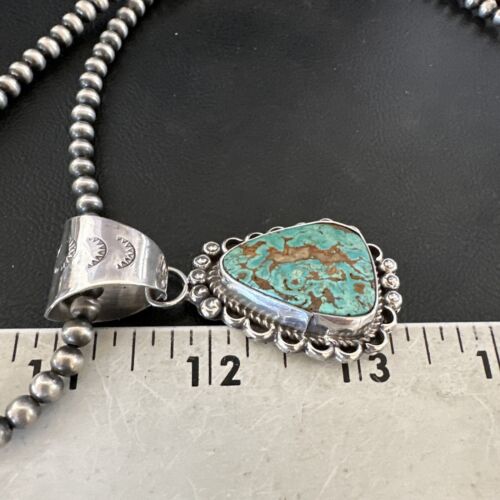 Women's Royston Turquoise Pendant Necklace | Navajo Pearls | Sterling Silver | Authentic Native American Handmade | 17062