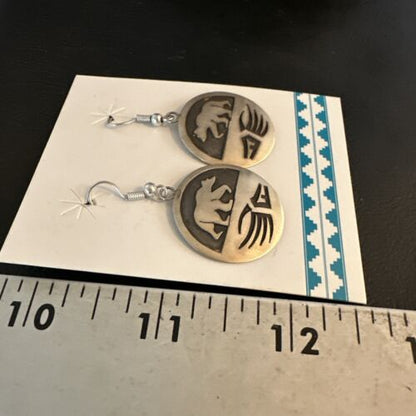 Hopi BearPaw Dangle Earrings | Sterling Silver | Authentic Native American Handmade | 16841