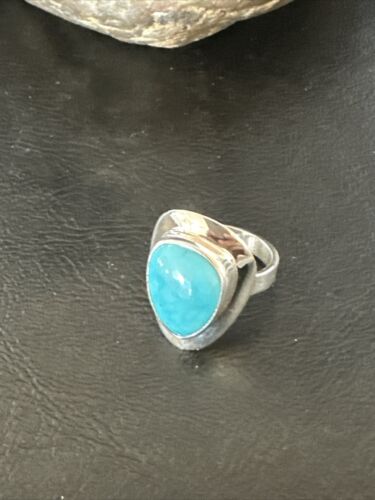 Navajo Sterling Silver Blue Kingman Turquoise Ring | Sz 8 | Authentic Native American Handmade | 17597