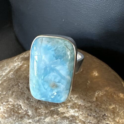 Navajo Blue Larimar Ring | Sterling Silver | Sz 8 | Authentic Native American Handmade | 17648