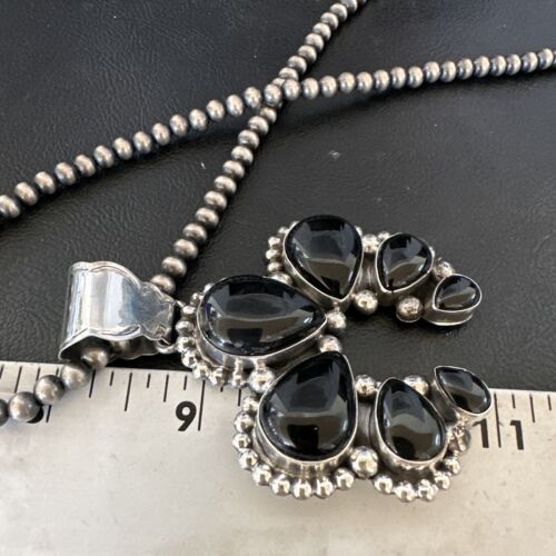 Men's Black Onyx Naja Pendant Necklace | Navajo Pearls | Sterling Silver | Authentic Native American Handmade | 16102