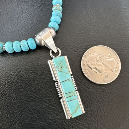 Navajo Turquoise #8 Inlay Pendant Necklace | Sterling Silver | Authentic Native American Handmade | 17055