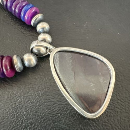 Navajo Purple Sugilite Pendant with Pearls | Sterling Silver Necklace | 21" | Authentic Native American Handmade | 10729