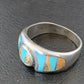 Navajo Coffee Picture Jasper Turquoise Inlay Ring | Sterling Silver | Sz 8.5 | 10982