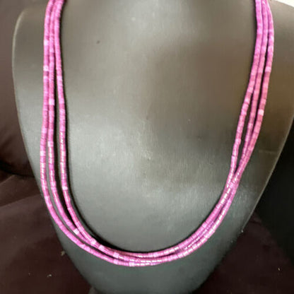Sugilite Heishi Bead Necklace | 3 Strand | Stabilized Sterling Silver | Authentic Native American Handmade | 15999